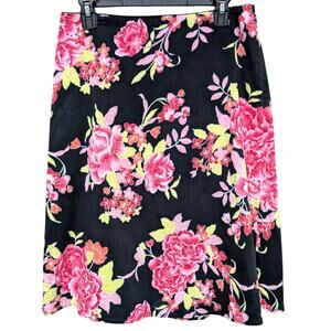 Caslon Nordstrom Black Floral Pattern Midi Skirt Women's sz 10 A Line Y2K